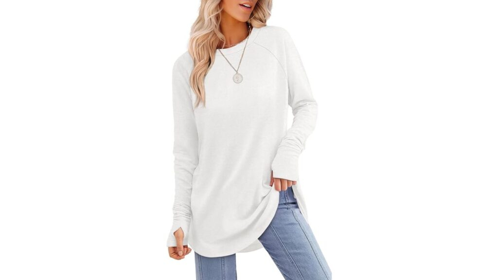 XIEERDUO Women's Long Sleeve Tunic Top with Thumb Holes and Curved Hem, Perfect for Pairing with Leggings