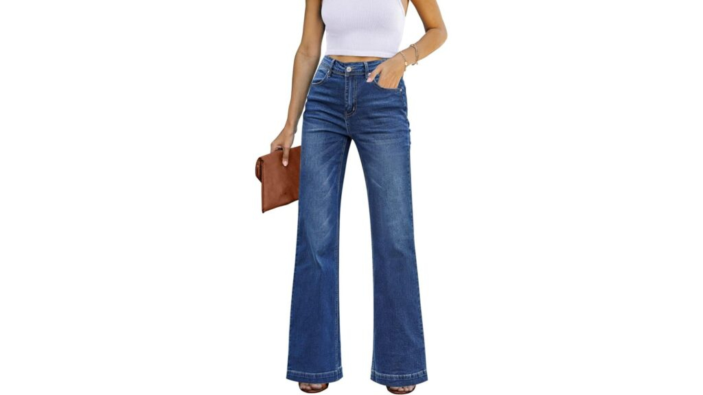 GRAPENT Women's High-Waisted Flare Jeans in Stretch Denim, Featuring a Wide-Leg Design for Ultimate Comfort and Flattering Fit.